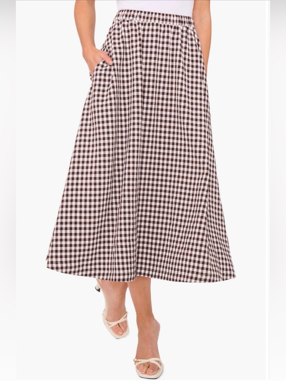 Max Studio Blue/Ivory Elastic Drawstring Waist Plaid Maxi Skirt - Size S